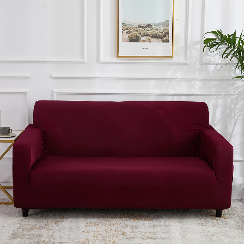 Stretch universal sofa cover 1/2/3/4 seater seasons fabric simple sofa  cover full covers wine red