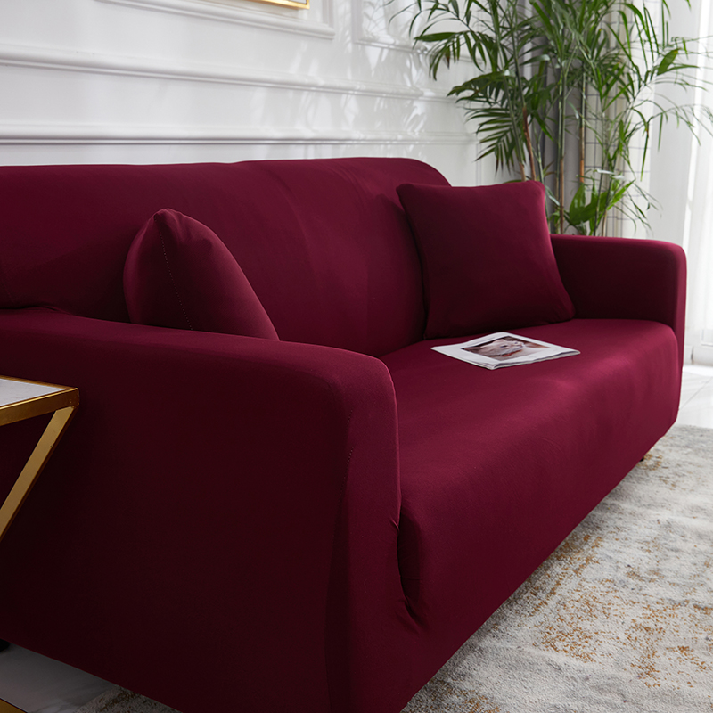 Stretch universal sofa cover 1/2/3/4 seater seasons fabric simple sofa  cover full covers wine red
