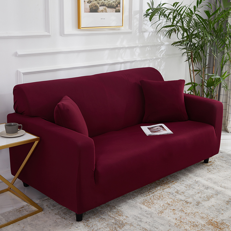 Stretch universal sofa cover 1/2/3/4 seater seasons fabric simple sofa  cover full covers wine red