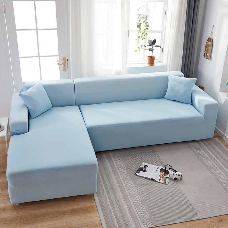 Stretch universal sofa cover 1/2/3/4 seater seasons fabric simple sofa  cover full covers Light blue
