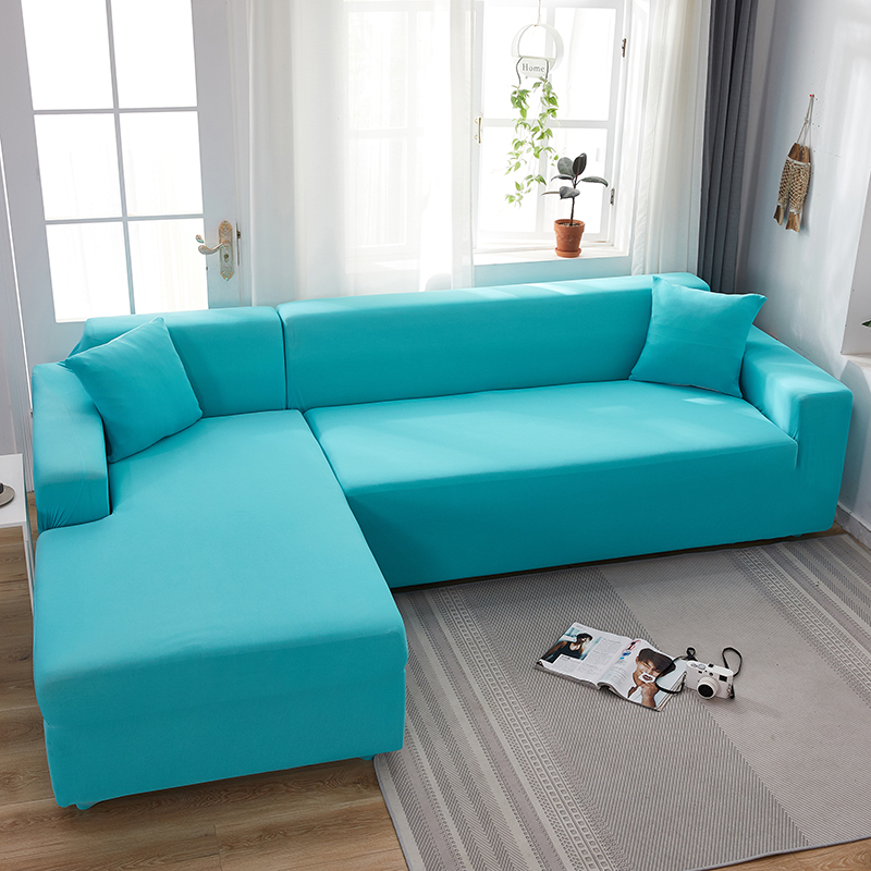 Stretch universal sofa cover 1/2/3/4 seater seasons fabric simple sofa  cover full covers sky blue