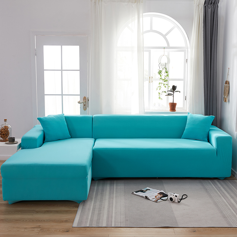 Stretch universal sofa cover 1/2/3/4 seater seasons fabric simple sofa  cover full covers sky blue