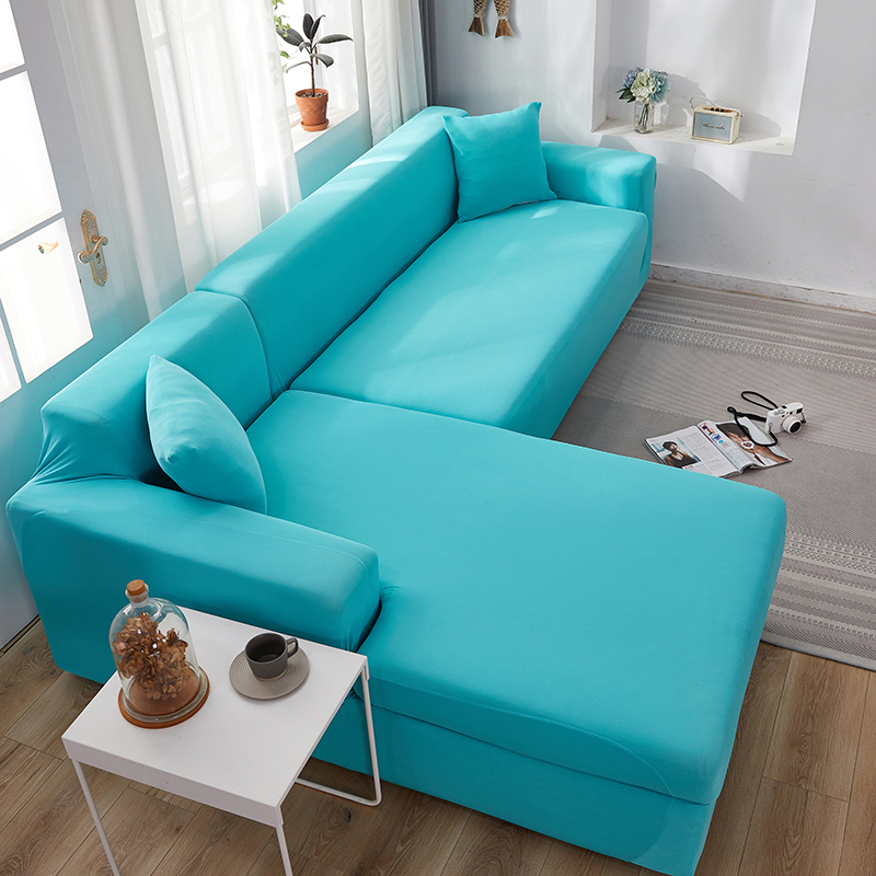 Stretch universal sofa cover 1/2/3/4 seater seasons fabric simple sofa  cover full covers sky blue