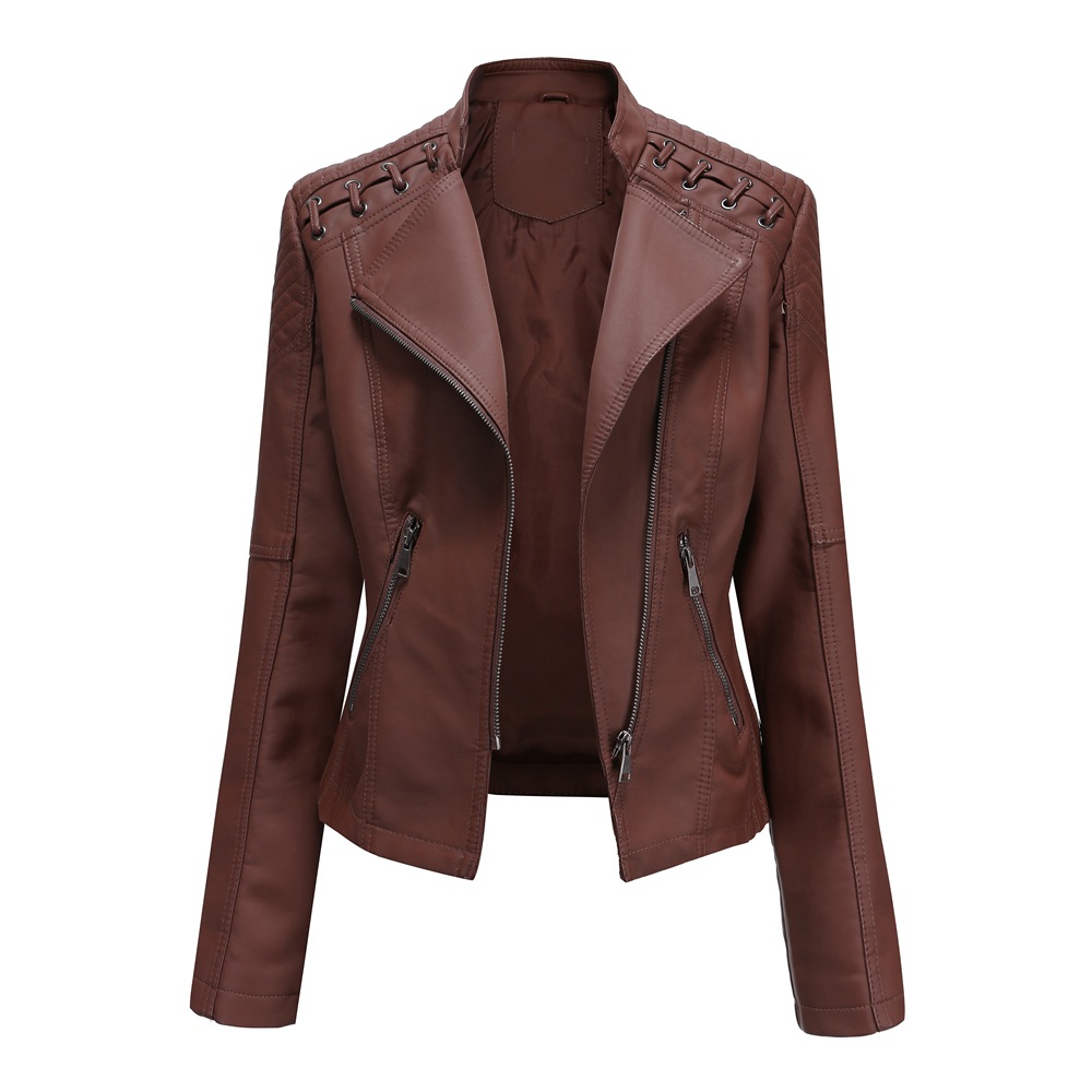 Spring and Autumn Leather Jacket Short Jacket Slim Thin Leather Jacket Ladies Motorcycle Suit
