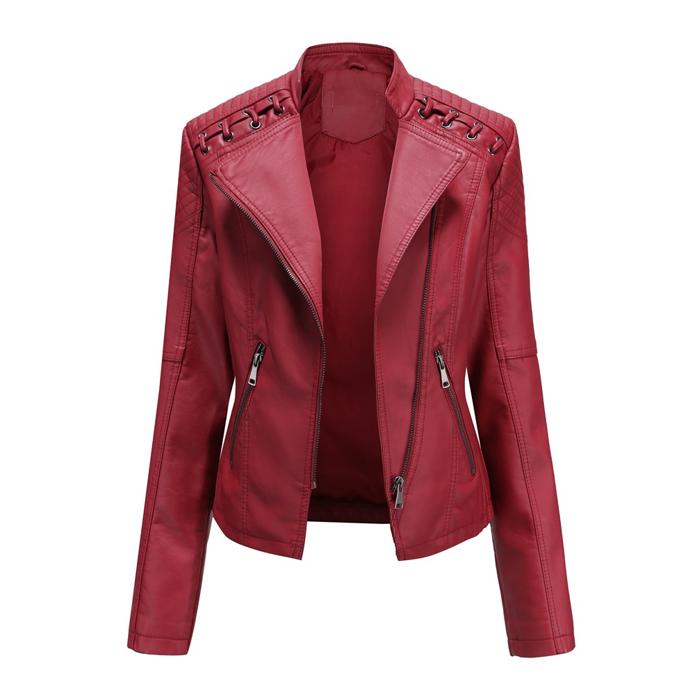 Spring and Autumn Leather Jacket Short Jacket Slim Thin Leather Jacket Ladies Motorcycle Suit