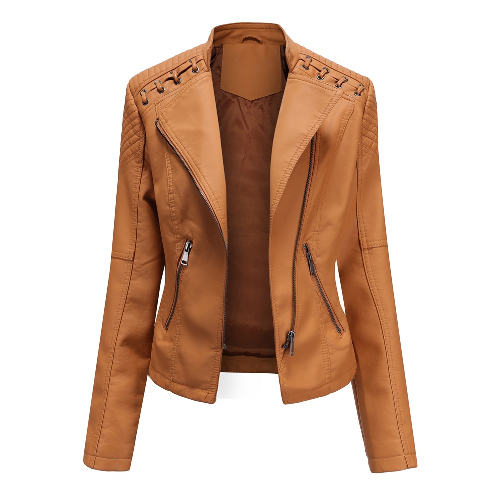 Spring and Autumn Leather Jacket Short Jacket Slim Thin Leather Jacket Ladies Motorcycle Suit