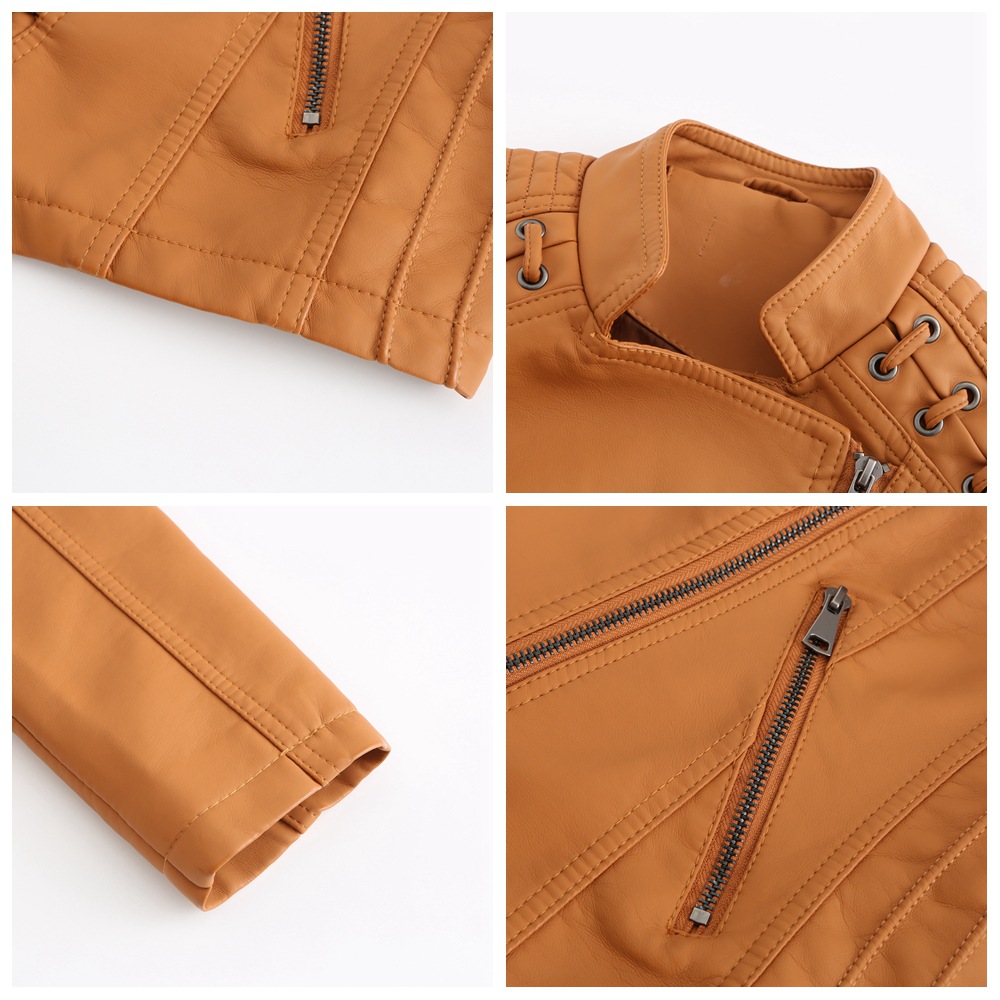 Spring and Autumn Leather Jacket Short Jacket Slim Thin Leather Jacket Ladies Motorcycle Suit