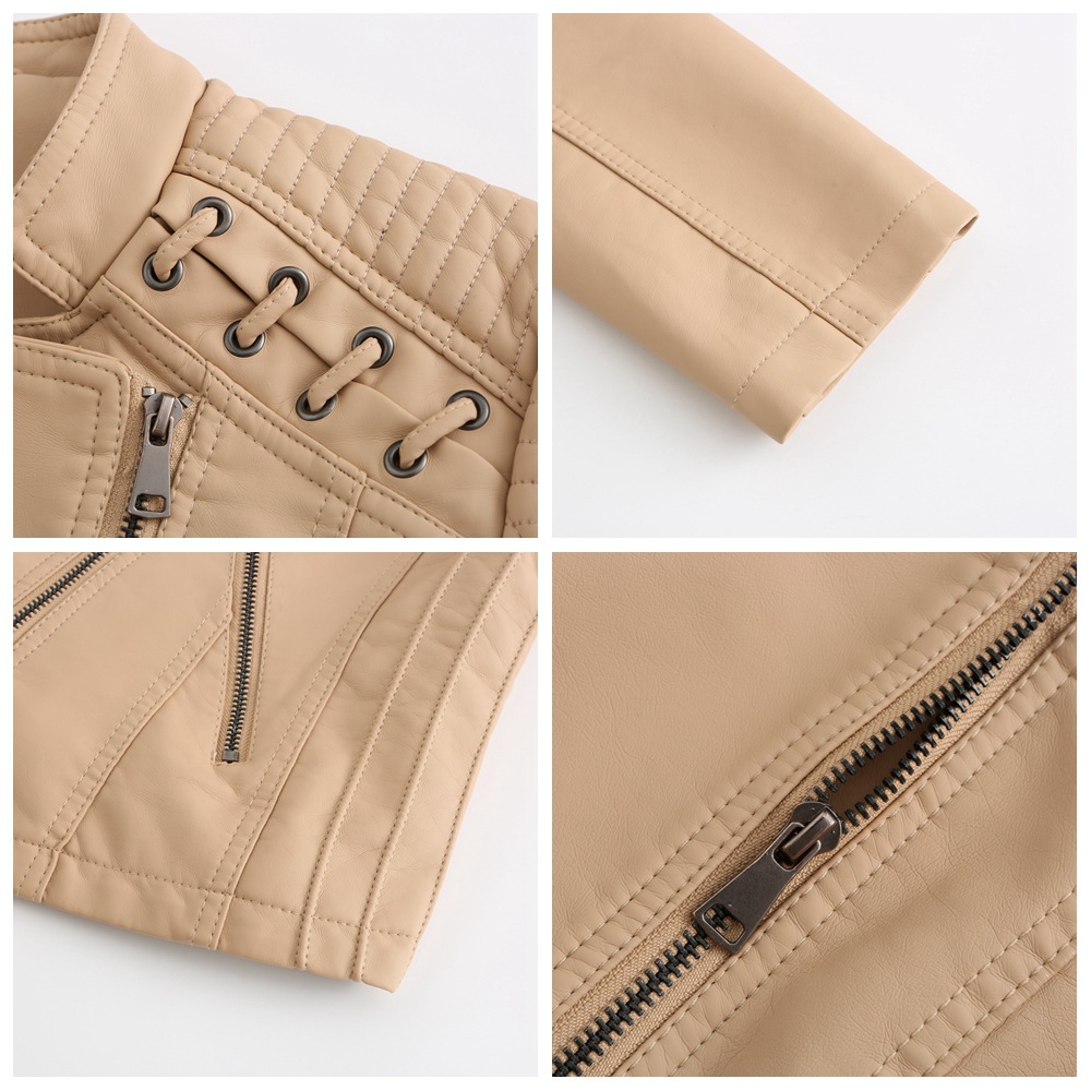 Spring and Autumn Leather Jacket Short Jacket Slim Thin Leather Jacket Ladies Motorcycle Suit