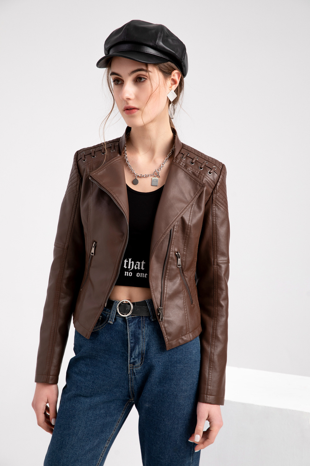 Spring and Autumn Leather Jacket Short Jacket Slim Thin Leather Jacket Ladies Motorcycle Suit