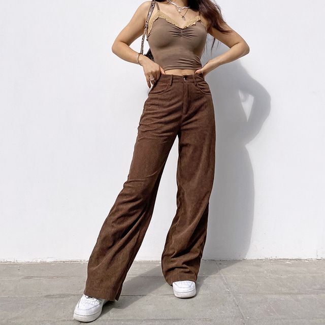 2021 women's trousers autumn corduroy mopping drape wide-leg casual pants