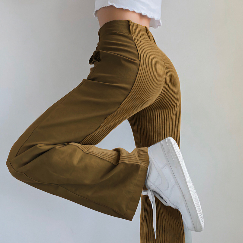 2021 autumn and winter women&apos;s new straight trousers loose casual pants corduroy pants