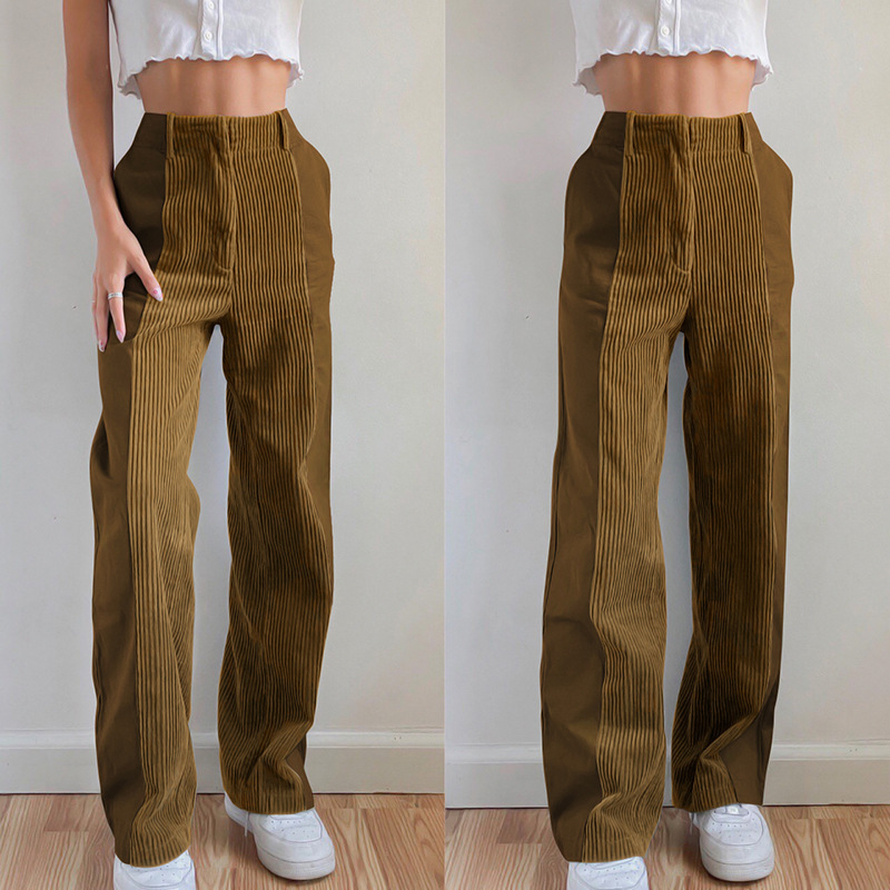 2021 autumn and winter women&apos;s new straight trousers loose casual pants corduroy pants
