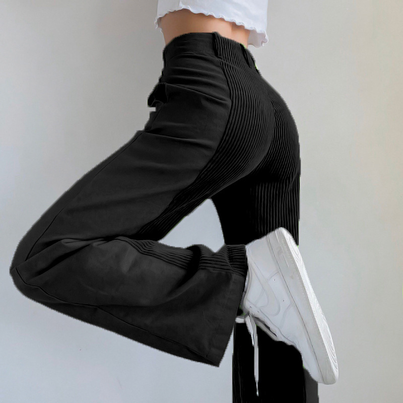 2021 autumn and winter women&apos;s new straight trousers loose casual pants corduroy pants
