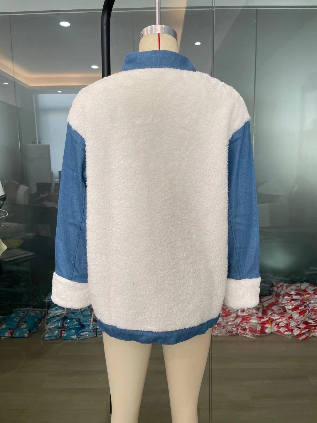2021 women&apos;s denim jacket casual plush denim stitching warm jacket autumn and winter jacket