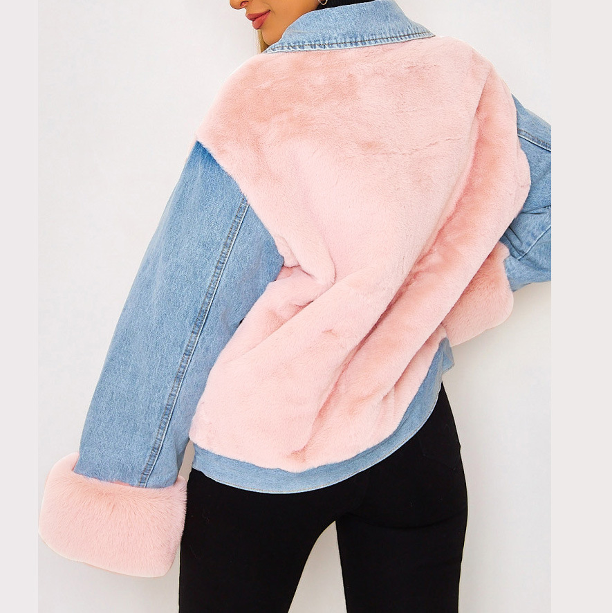2021 women&apos;s denim jacket casual plush denim stitching warm jacket autumn and winter jacket