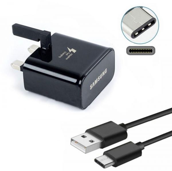 Samsung Galaxy 15W FOR s8 s9 s10+ A20 A30 A31 A50 A70 Fast Charger USB Type C Charger & Sync Cable - Black
