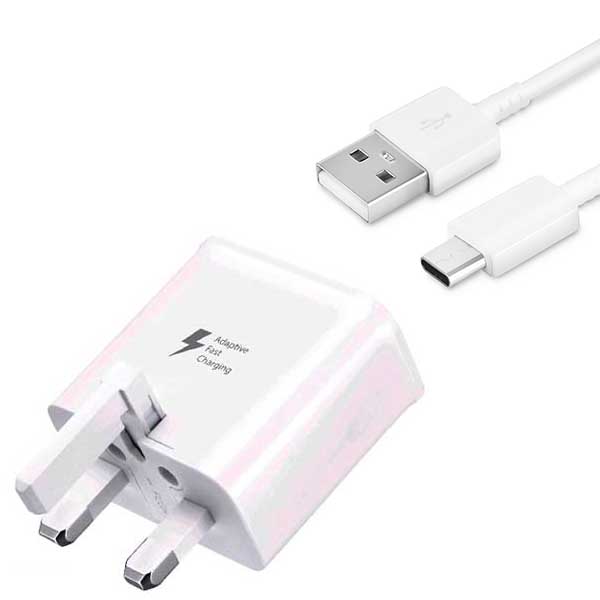 Galaxy s8 s9 S10+ Adaptive Charger &amp; USB Type C Charge &amp; Sync Cable - White