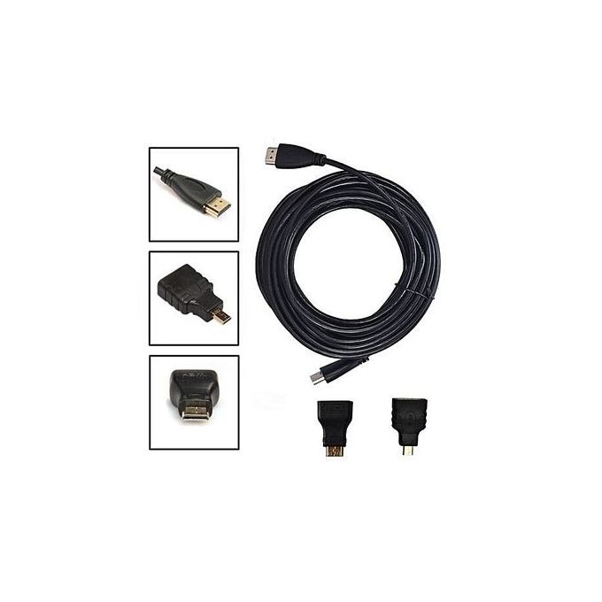 1.5m 3-in-1 HDMI to HDMI/Mini/Micro HDMI Adapter Cable Kit HD for Tablet PC TV - Black