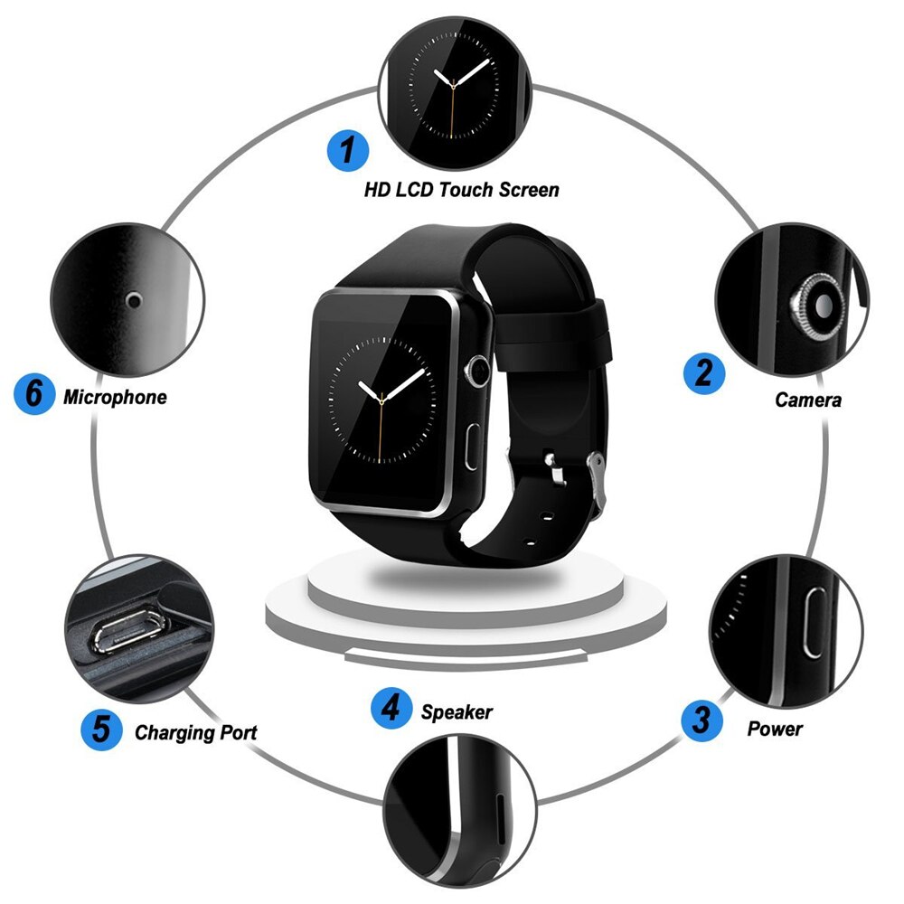 Bluetooth Waterproof Smart Watch X6 Smartwatch Wristwatch For IOS Android Phone