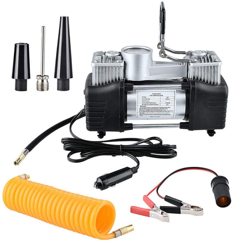 12V 150PSI Double Cylinder Air Pump Compressor Car Auto Tire Inflator Portable Heavy Duty lorry, bicycle, ball, car, motocycle, comes with  repair kit and box