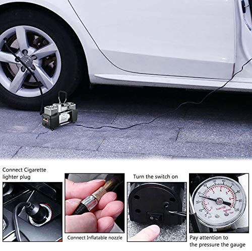 12V 150PSI Double Cylinder Air Pump Compressor Car Auto Tire Inflator Portable Heavy Duty lorry, bicycle, ball, car, motocycle, comes with  repair kit and box
