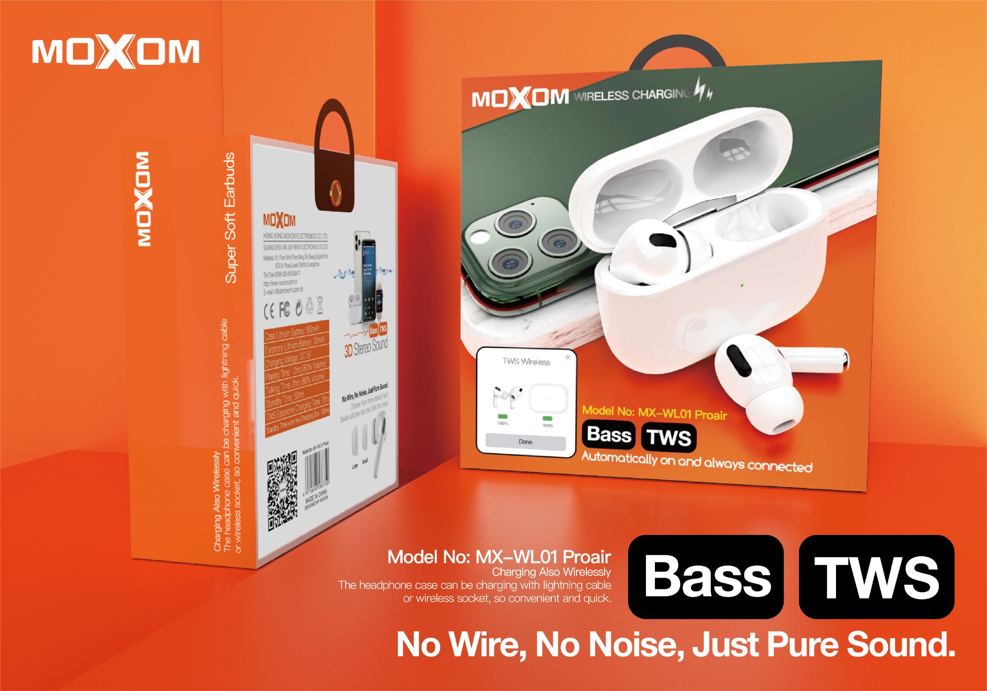 MOXOM MX-WL01 Pro Wireless Bluetooth Airpods 3D Stereo sound Earbuds Headphones