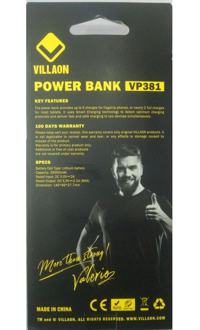 VILLAON 20000mAh QUICK FASTCHARGING POWER BANK VP381