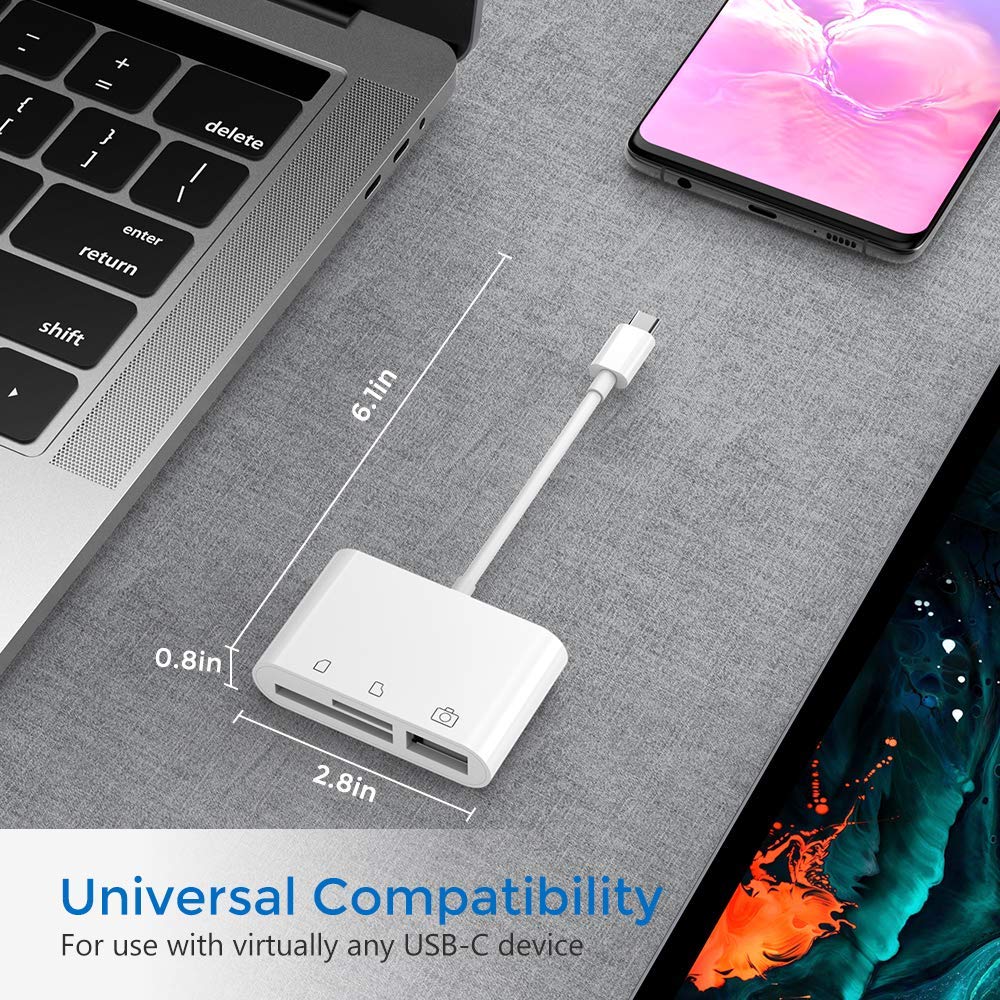 USB C Type C Micro SD TF Card Reader Adapter, 3 in 1 USB C