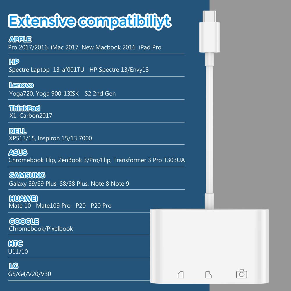 USB C Type C Micro SD TF Card Reader Adapter, 3 in 1 USB C