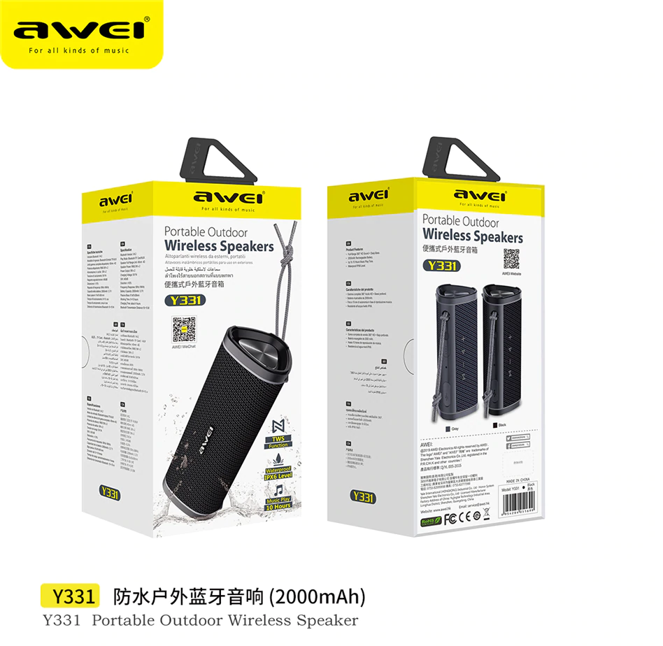 Awei Y331 TWS Outdoor Waterproof Speaker Bluetooth Wireless Stereo Super Bass Sound 2000mAh