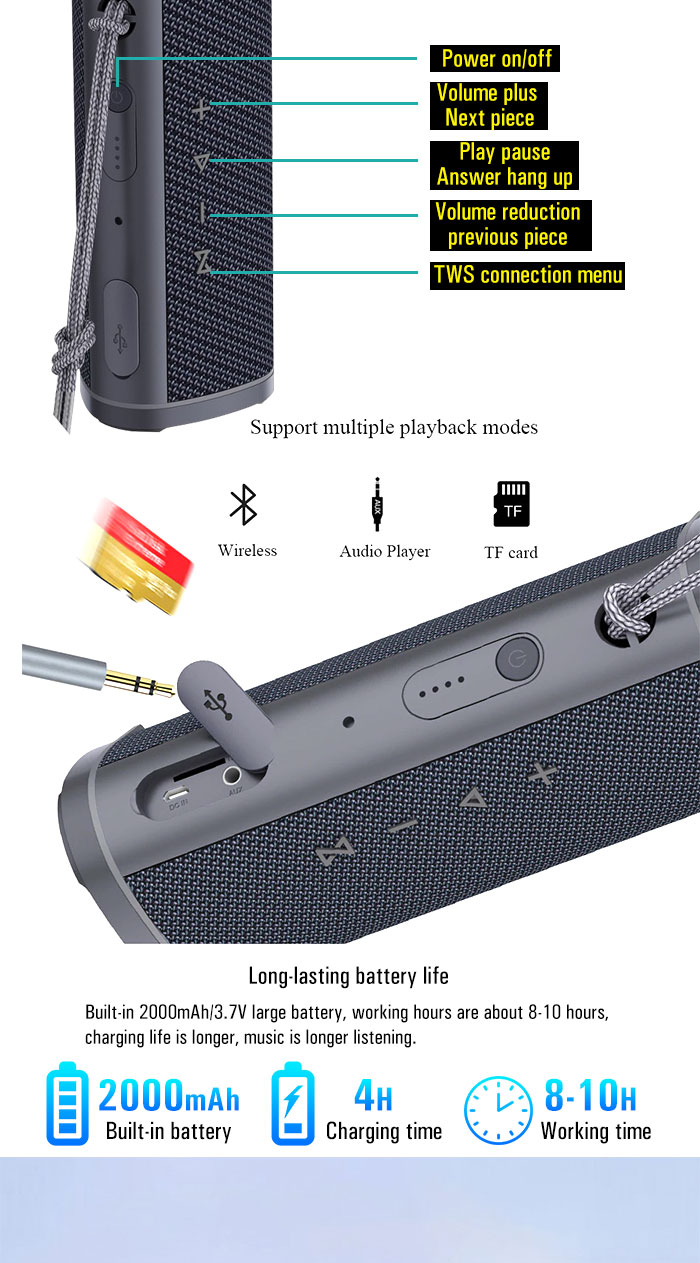 Awei Y331 TWS Outdoor Waterproof Speaker Bluetooth Wireless Stereo Super Bass Sound 2000mAh