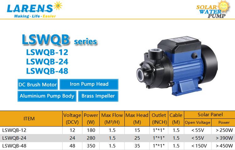 SOLAR LSWQB-12 12V DC SOLAR PUMP MAX HEAD 10M 180W GERMANY TECHNOLOGY