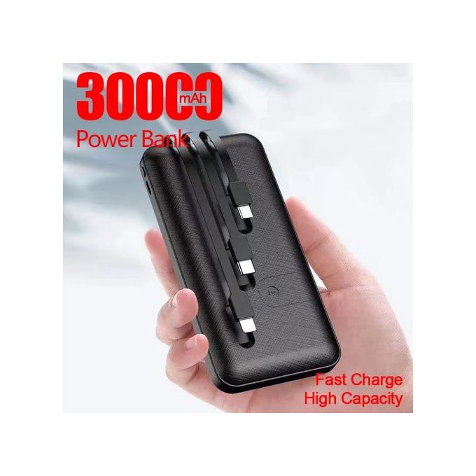 30000MAH SMART PORTABLE POWER BANK WITH 3 CHARGING CABLES