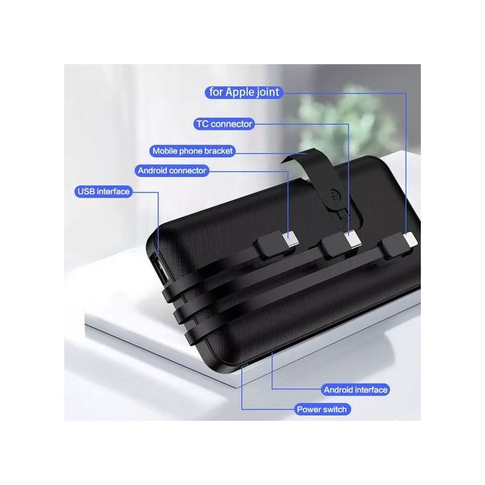 30000MAH SMART PORTABLE POWER BANK WITH 3 CHARGING CABLES