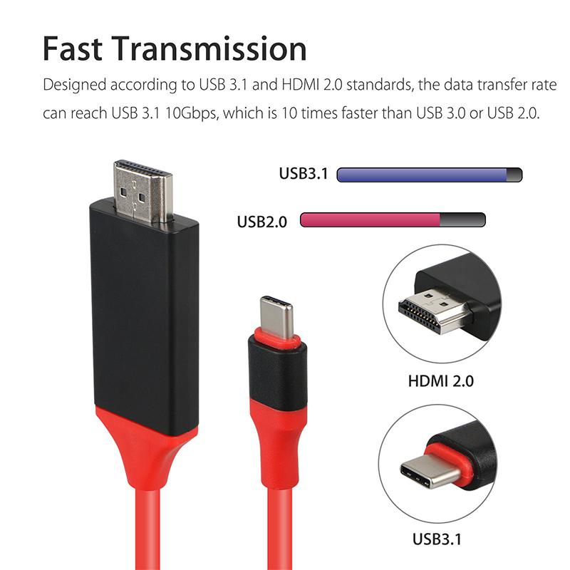 1080P Cable 2m Type-C USB-C to HDMI-Adapter USB C to HD TV Cable Adapters - Samsung S10 /S9 /S8 /Note 9
