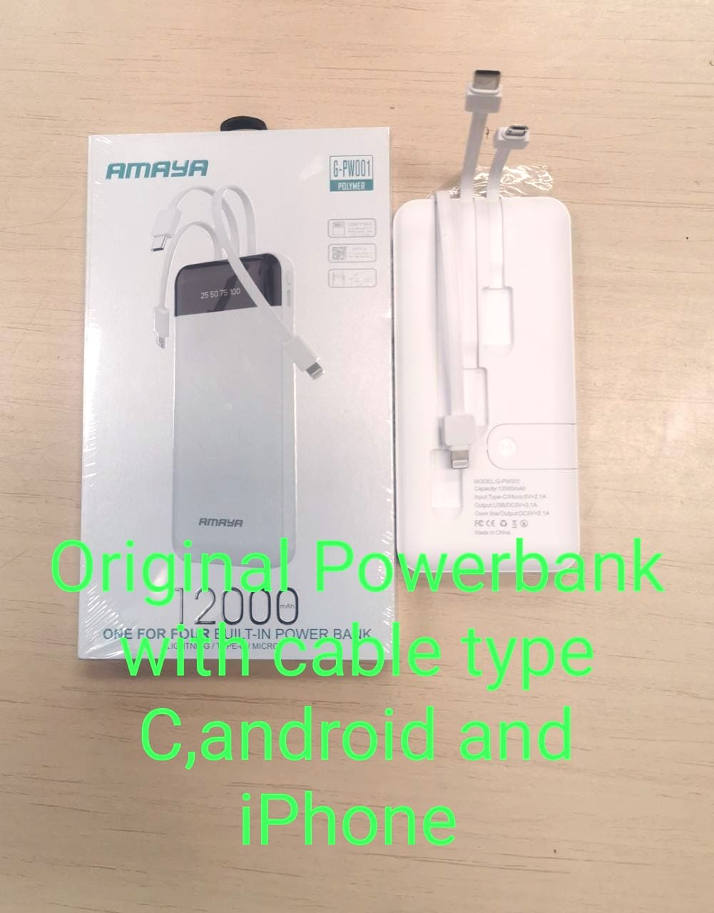 AMAYA PORTABLE Power Bank 12000MAH WITH 3 CABLES