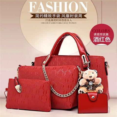 Fashion Shoulder Bag Combination 4-Piece Classic Women Luxury Handbag PU Leather Bag Blue