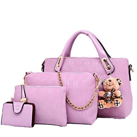 Fashion Shoulder Bag Combination 4-Piece Classic Women Luxury Handbag PU Leather Bag Blue