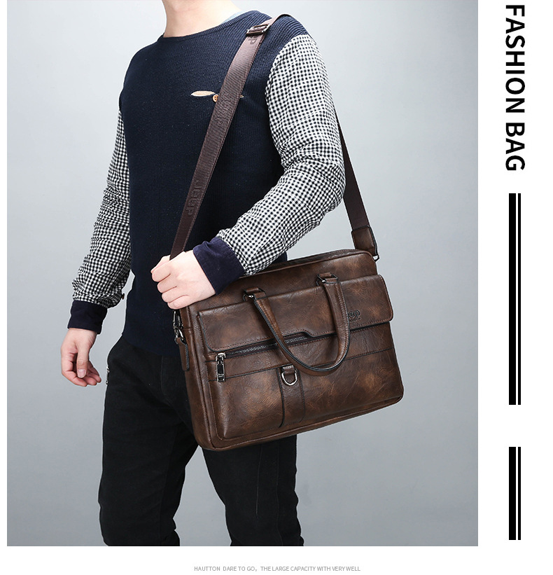 Briefcase Bags Men Leather Handbag Laptop Bag Portable Business Messenger Bag Luxury Shoulder Bag
