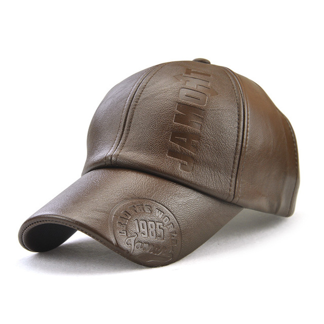New Fashion Hats for Men PU Leather Baseball Cap Hip Hop Rap Embossing