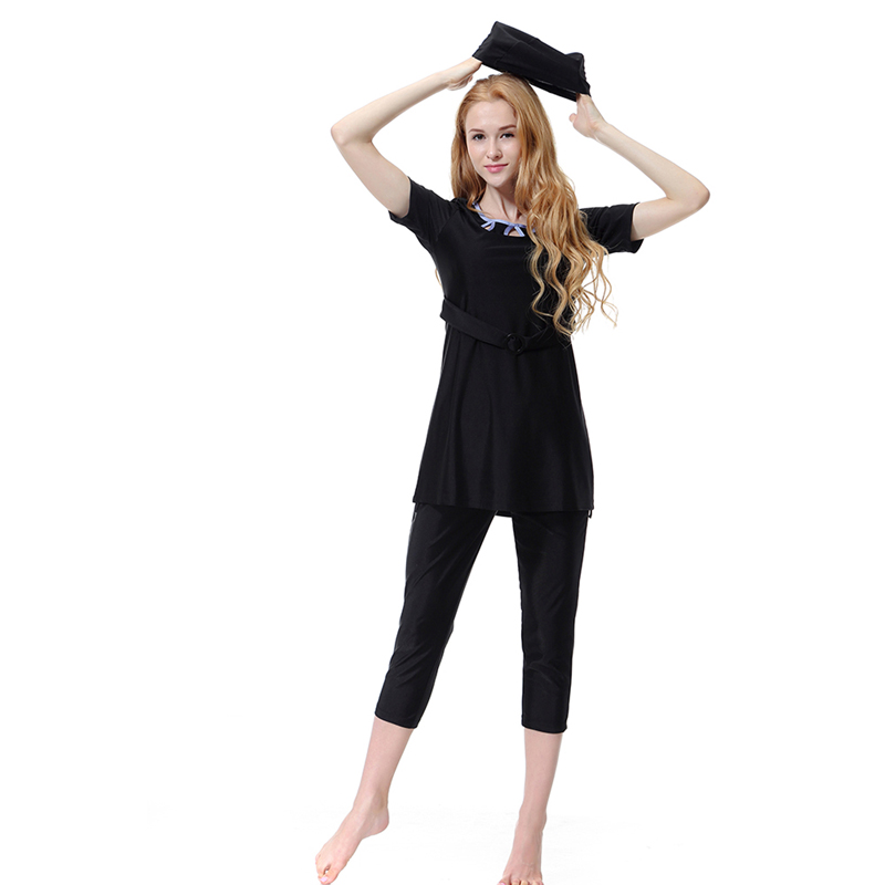 Women&apos;s Muslim swimsuit lady&apos;s a three-piece suit consists of cap, coat and pant woman&apos;s swimwear
