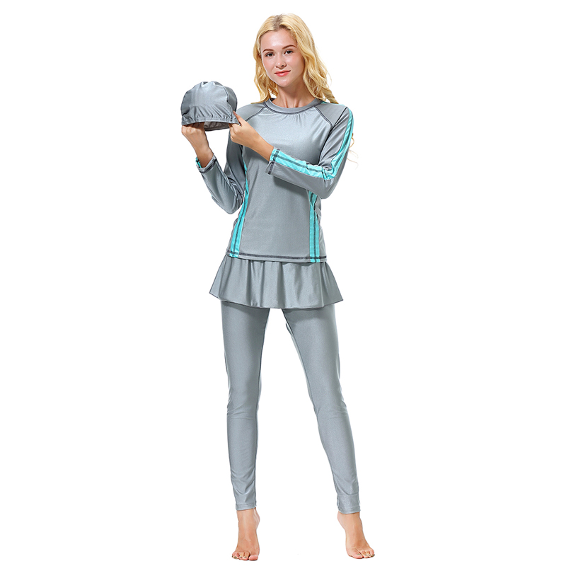 Women&apos;s Islamic Muslim swimsuit lady&apos;s a three-piece suit consists of cap, coat and pant