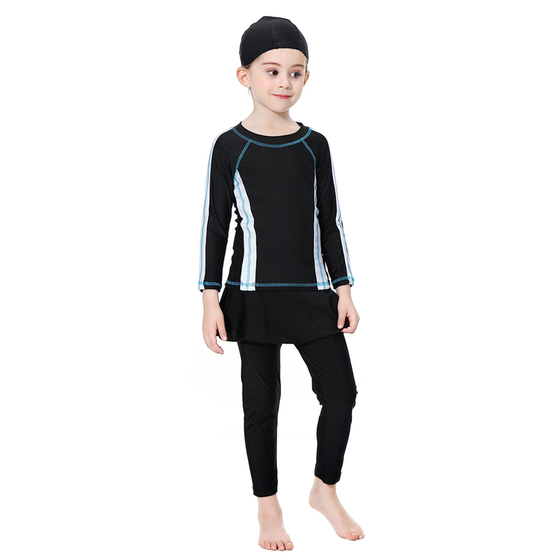 girl&apos;s Islamic clothing Muslim swimsuit child&apos;s a three-piece suit consists of cap, coat and pant