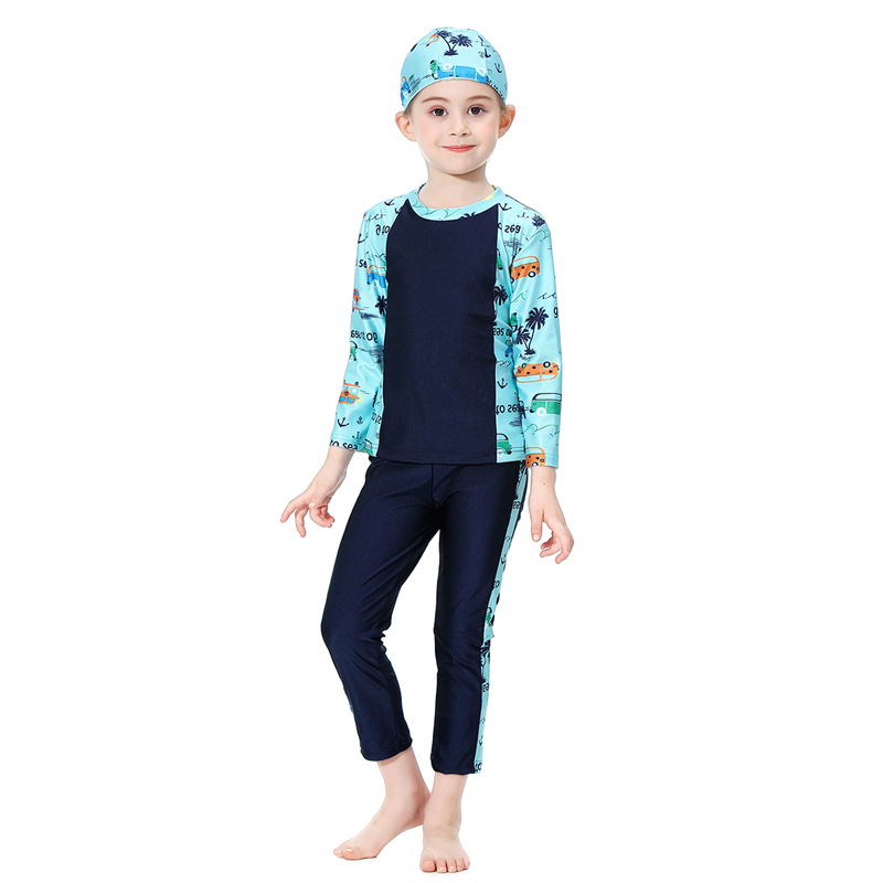 girl&apos;s Islamic clothing Muslim swimsuit child&apos;s a three-piece suit consists of cap, coat and pant