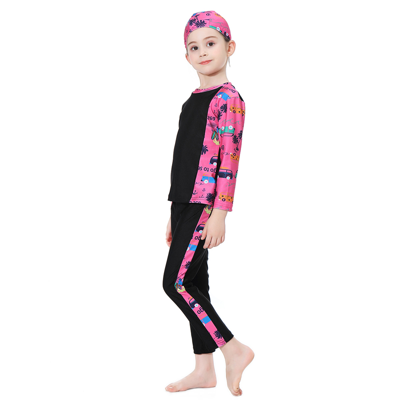 girl&apos;s Islamic clothing Muslim swimsuit child&apos;s a three-piece suit consists of cap, coat and pant
