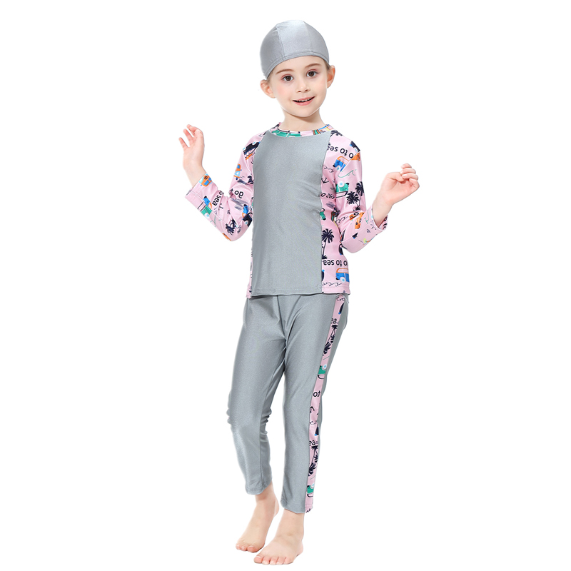 girl&apos;s Islamic clothing Muslim swimsuit child&apos;s a three-piece suit consists of cap, coat and pant