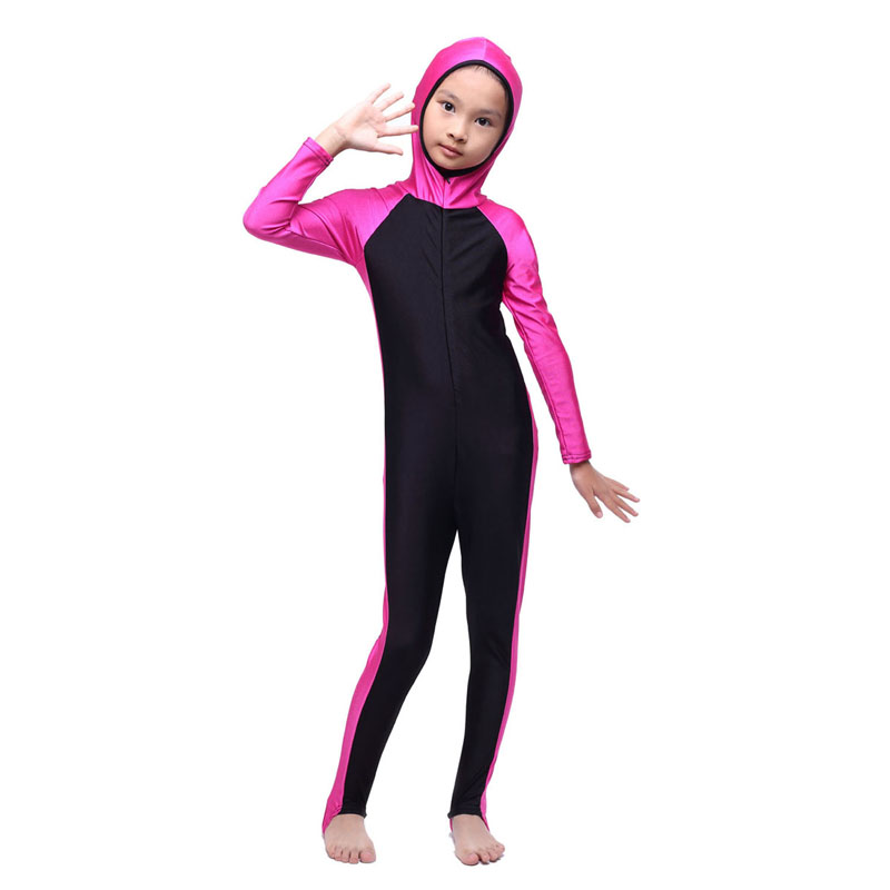 girl&apos;s Islamic Muslim conjoined swimsuit child&apos;s a one-piece suit consists of cap, jacket and pant