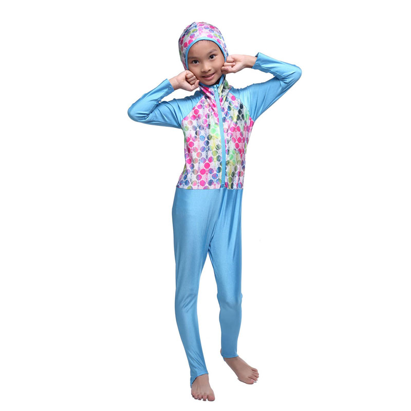 girl&apos;s Islamic Muslim conjoined swimsuit child&apos;s a one-piece suit consists of cap, jacket and pant