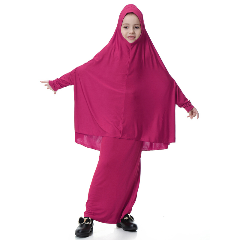 girl&apos;s Islamic Muslim dress child&apos;s two-piece suit of dress and hijab Arab girl&apos;s gown(YMD TH602)