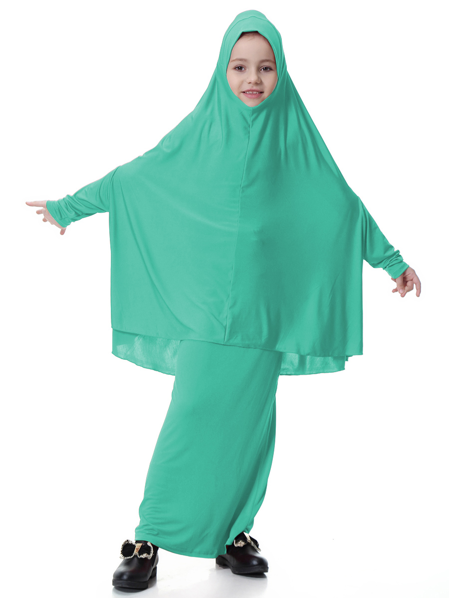 girl&apos;s Islamic Muslim dress child&apos;s two-piece suit of dress and hijab Arab girl&apos;s gown(YMD TH602)